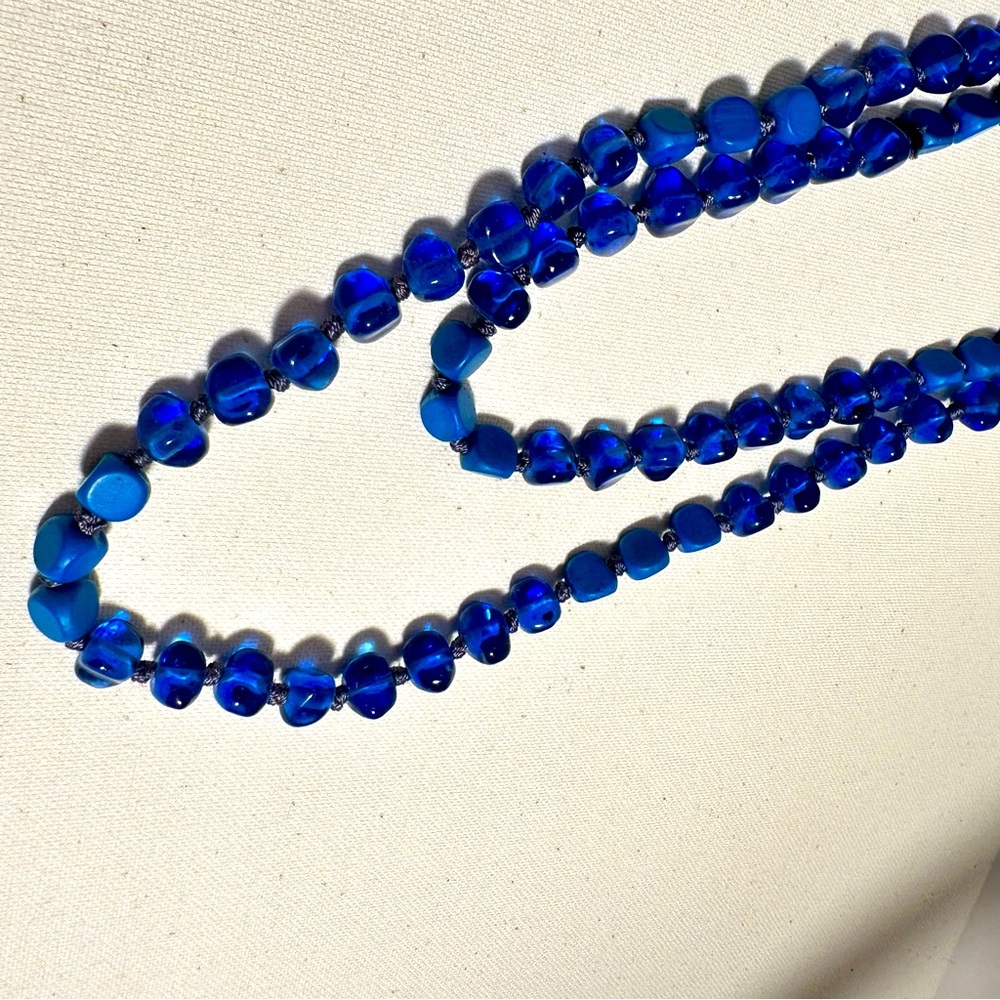 blue glass and wood beaded necklace
